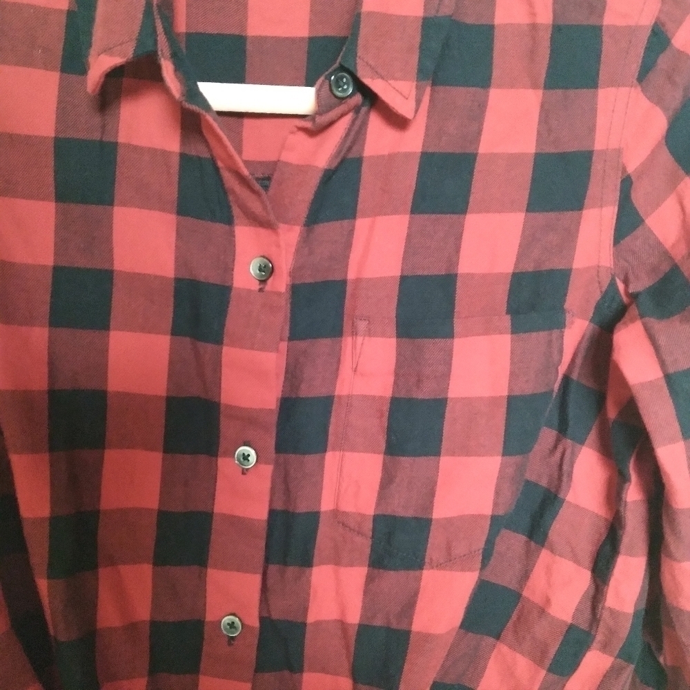 Madewell Red & Black Buffalo Plaid Tie Front Button Up Flannel Shirt Size Small - Picture 7 of 12